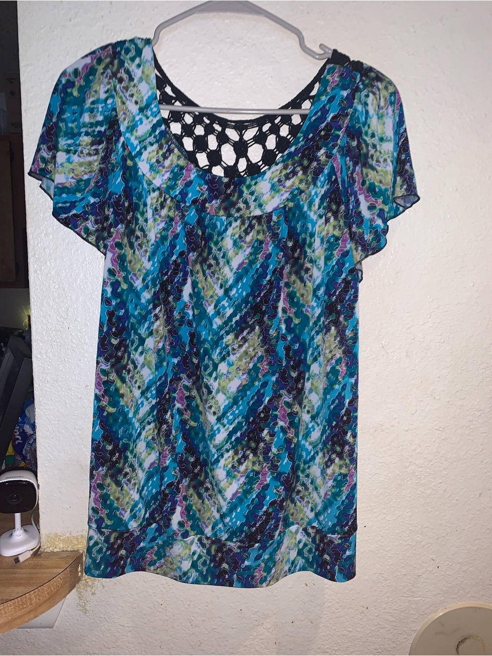 Investments Multicolor Blue Green Patterned Women's Blouse